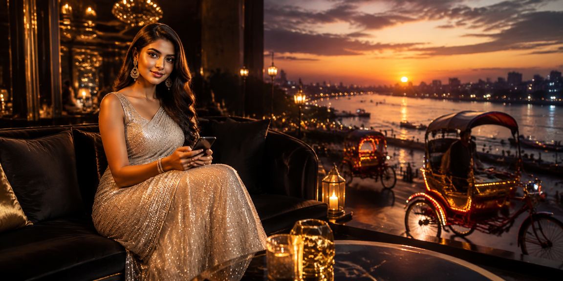 ঢাকায় শাড়ি পরিহিতা নারীর মোবাইল পেমেন্ট করার দৃশ্য